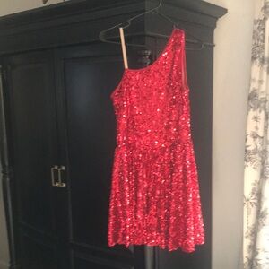 One-Shoulder Red Sequin Dance Dress